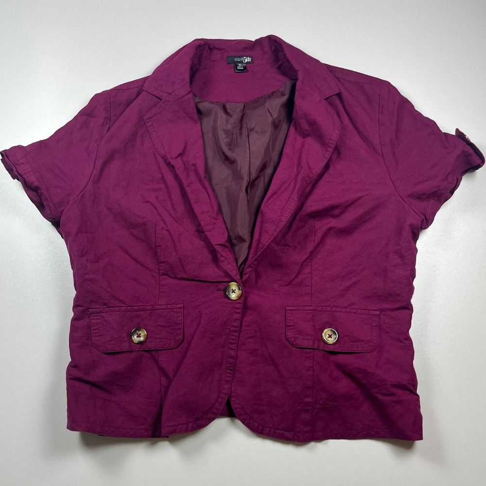 East 5th Linen Blend Short Sleeve Peplum Blazer Size XL Purple Lined Jacket